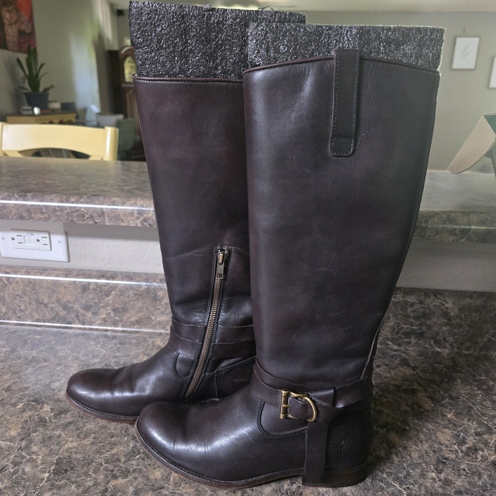 Frye Women's Melissa Knotted Tall Leather Riding Boot Brown 76791 7.5 B